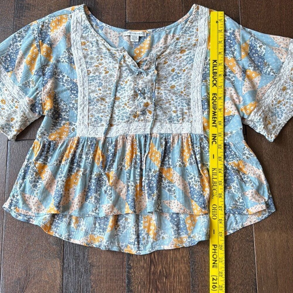 American Eagle Patchwork Shirt Blouse Women’s Siz… - image 8